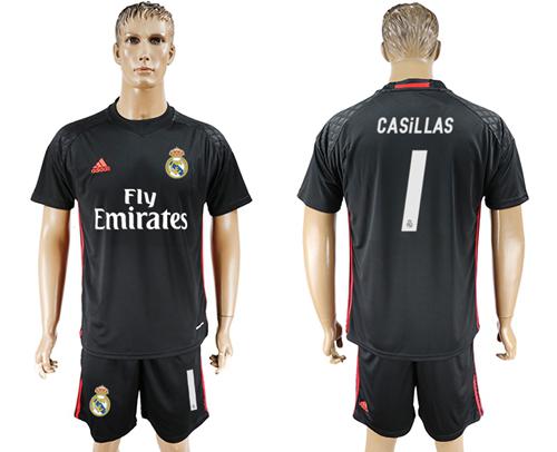 Real Madrid #1 Casillas Black Goalkeeper Soccer Club Jersey